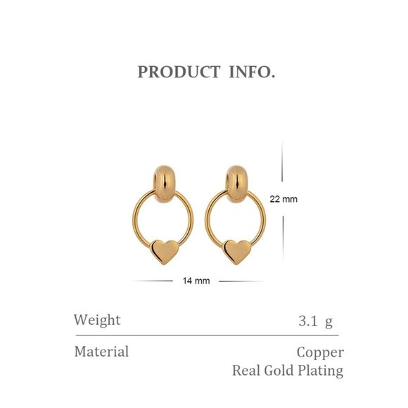 New 18k Gold Plated Circle Heart Earrings - Picture 5 of 5